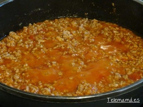 Carne con salsa casera de tomate.
