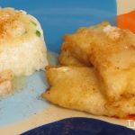 Bacalao frito con salsa de gambas.