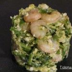 Revuelto de espárragos silvestres y gambas.