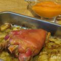 Codillo asado con patatas.